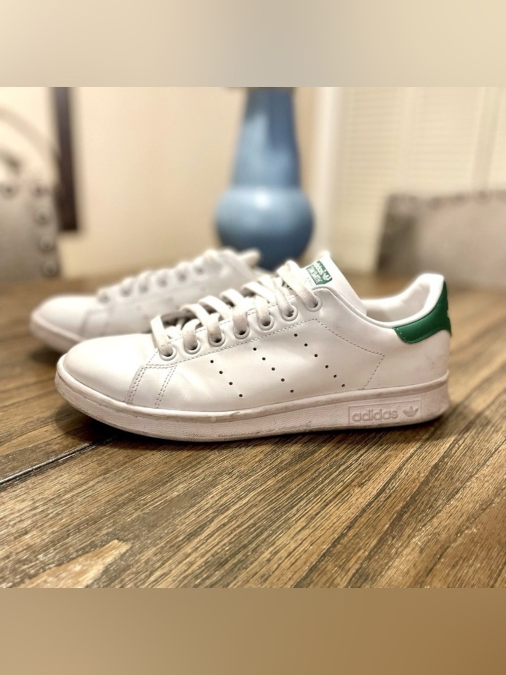 adidas White Leather Sneakers with Green Heel Tab